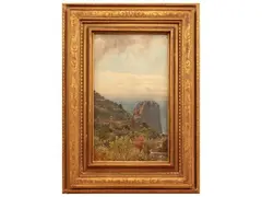 Giovanni Costa, Veduta di Capri, oil on panel