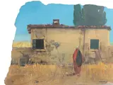 Paesaggio con viandante by Silvestro Pistolesi, oil on pietra serena, offered Jun 2024