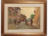 Carlo Domenici, Glimpse of the country with figures, oil on hardboard