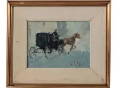Lotto di dipinti by Gino Paolo Gori, depiction of Florentine carriages, offered Jun 2024