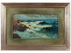 Marina toscana by Basso Ragni, oil on panel, offered Jun 2024