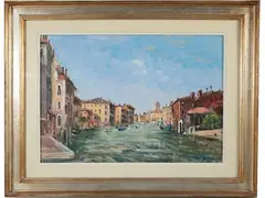 Venezia Canal Grande 1959 by Rutilio Muti, oil on cardboard applied to the panel, offered Jun 2024