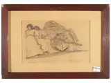 Mario Puccini, Peasant women pulling a cart, Pencil sketch on paper