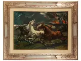 Ledo Gragnoli, Cavalli in fuga 1971, oil on canvas