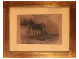 Mulo ad abbeveratoio by Ruggero Focardi, charcoal on paper mounted on cardboard, offered May 2024