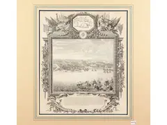 Messine secourue - L'Escalette by Sébastien Le Clerc, two etchings and engravings depicting respectively a view of the port of Messina during the naval bombardment, offered May 2024