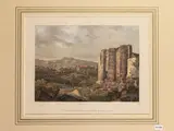 View of the rests of the Temple of Esculape by Achille-Etienne Gigault de La Salle, watercolor aquatint, offered May 2024