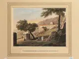 View exterior of the chapel of St. Rosalie by Achille-Etienne Gigault de La Salle, watercolor aquatint, offered May 2024