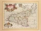 Vincenzo Maria Coronelli, Trinacria hoggidi Sicily, double-page etching