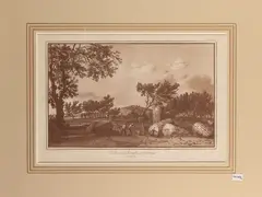 Débris du Temple de Vulcain d'Agrigente - Ruines du Temple de Castor et Pollux d'Agrigente by Jean-Pierre Houël, two aquatints in sepia, offered May 2024