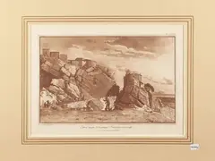 Unique entry of the ancient Forteresss de Cocale - View of a portion of the Walls of Agrigente by Jean-Pierre Houël, two aquatints in sepia, offered May 2024