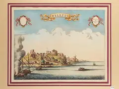Pieter Mortier I, Melazzo or Milazzo, Villas of the Demona Valley, in Sicily, Double-page etching