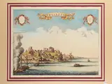 Pieter Mortier I, Melazzo or Milazzo, Villas of the Demona Valley, in Sicily, Double-page etching