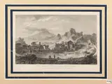 General view of the Ruines of the ancient Théatre de Taorminum - View of the Isles of la Trizza... by Jean-Claude Richard de Saint-Non, ...près de Catane. Two aquatint etchings, offered May 2024