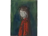 Xavier Bueno, Bambina in rosso, fine anni Cinquanta/inizio anni Sessanta circa, oil on canvas cardboard