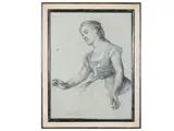 Alexandre Bida, Fanciulla, charcoal and pastels on cardboard