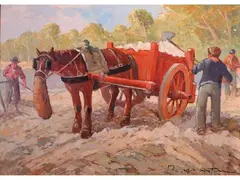 I renaioli by Renzo Martini, oil on faesite, offered Apr 2024