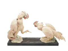 Terracotta group by Guido Cacciapuoti, depicting two roosters in the act of fighting, offered Mar 2024