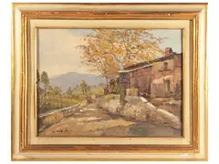 Country landscape 1950s by Armeno Mattioli, oil on panel, offered Mar 2024