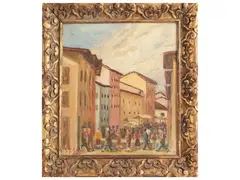 Mercato di San Lorenzo by Gino Paolo Gori, oil on panel, offered Mar 2024