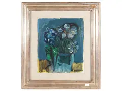 Anemoni su fondo azzurro 1968 by Ugo Capocchini, oil on cardboard, offered Mar 2024