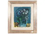 Ugo Capocchini, Anemoni su fondo azzurro 1968, oil on cardboard