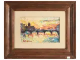 Guido Borgianni, Veduta del Ponte alla Carraia al tramonto, oil on canvas
