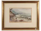 Mario Avallone, Marina con barca, watercolor on paper