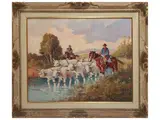 Renzo Martini, Cowherds and oxen, oil on hardboard