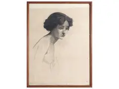 Cipriano Mannucci, Female portrait 1924, charcoal on paper