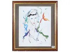 Female portrait by Ernesto Treccani, mixed media on canvas cardboard, offered Mar 2024
