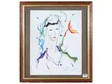 Ernesto Treccani, Female portrait, mixed media on canvas cardboard