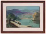 Silvio Polloni, Paesaggio con lago, oil on canvas cardboard