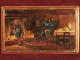 Cafiero Filippelli, Veduta d'interno con contadina, oil on panel