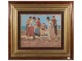 Donne al mare by Ludovico Tommasi, oil on cardboard, offered Mar 2024