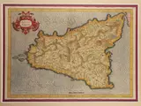 Gerardus Mercator, Siciliae Regnum, Colored copper engraving of the map of Sicily