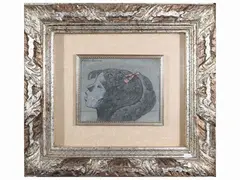 Profile of a girl by Xavier Bueno, mixed media on canvas, offered Dec 2023
