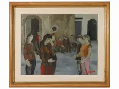 Personages by Renzo Grazzini, oil on panel, offered Dec 2023