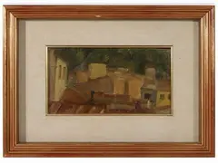 View of roofs by Carlo Severa, oil on cardboard, offered Dec 2023