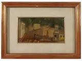 Carlo Severa, View of roofs, oil on cardboard