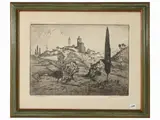 Emilio Mazzoni Zarini, The Castle of Vinci, engraving on paper applied to cardboard