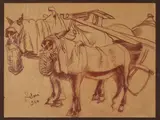 Franco Dani, Horses 1924, sanguine on paper