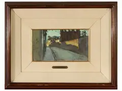 View of the street 1921 by Guido Somelli, oil on cardboard, offered Dec 2023