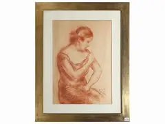 Female portrait 1928 by Roberto Pucci, sanguine on paper, offered Dec 2023