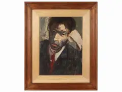 Self-portrait from the 40s by Alberto Caligiani, oil on cardboard, offered Dec 2023