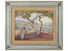 Angiolo Vannetti, View from the terrace 1958, oil on canvas cardboard