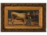 Pietro Pajetta, Peasant girl with herds 1904, oil on panel