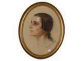 Ernestina Orlandini, Female profile, mixed media on oval paper