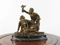 Eugenio Avolio, Bacchante Faun with Nymph 1912, bronze sculpture