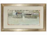 Mario Marcucci, Marina with boats, oil on cardboard
